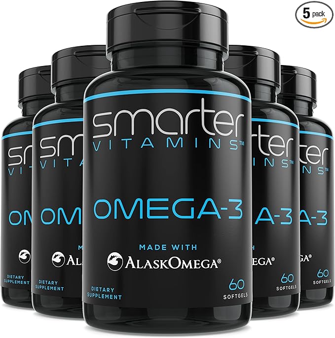 5 Pack Omega-3 Fish Oil, 800mg EPA & 600mg DHA, Burpless, 300 Softgels