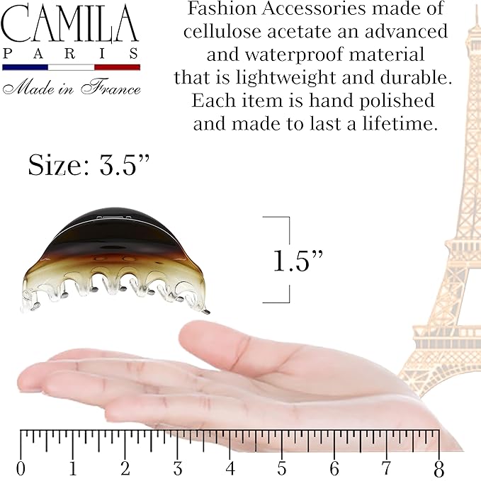 Camila Paris CP2379 French Hair Clips for Women, 3.75" Large Claw Clip Strong Hold All Day, Girl Large Claw Clips for Thick Hair, No Damage No Slip Flat Clip for Women. Made in France