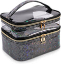 imerelez Double-layer Makeup Bag Cosmetic Bag Travel Makeup Cases Organizer Toiletry Bag Gift for Women, Portable Waterproof (Black)