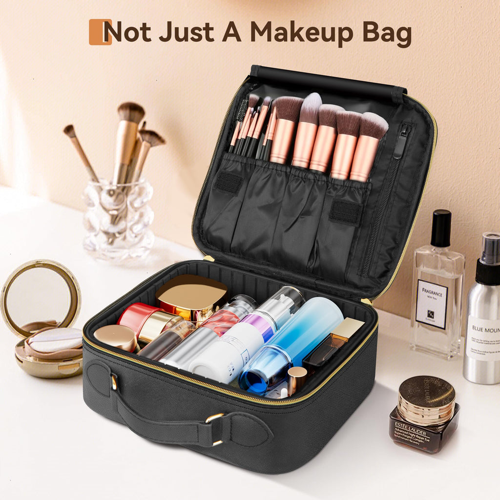 JUSRON Travel Makeup Bag Portable Storage Bag with Adjustable Dividers for Cosmetics Makeup Brushes for Women Beauty Tools Accessories Case (Black), MR0041