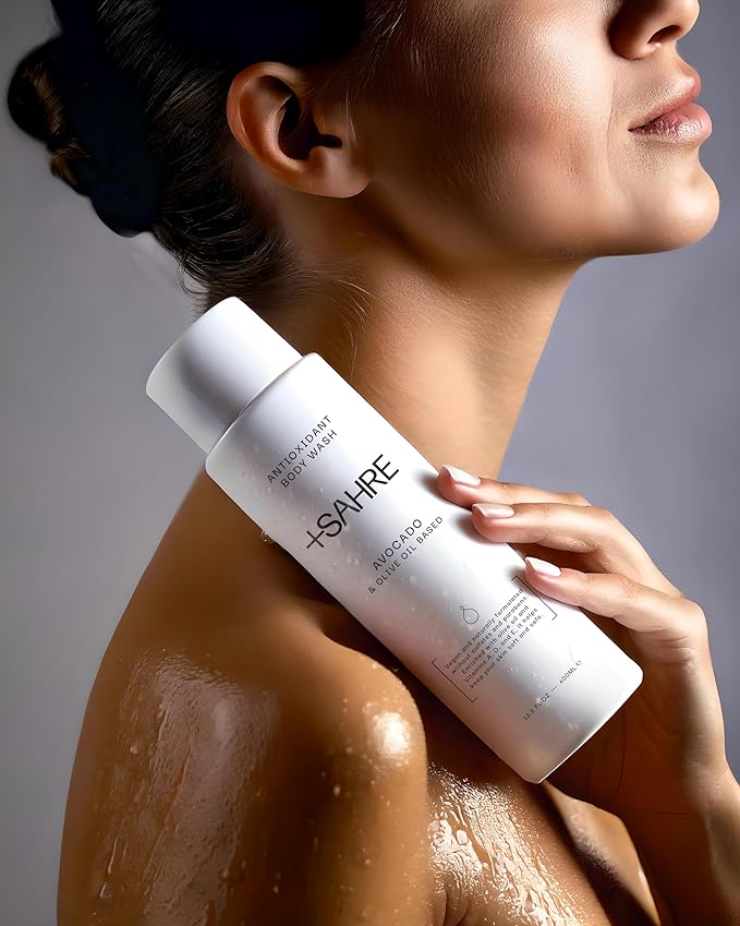 +SAHRE Natural Body Wash – Olive Oil & Avocado | Antioxidant-Rich | Vegan, Paraben-Free | 13.5 fl oz