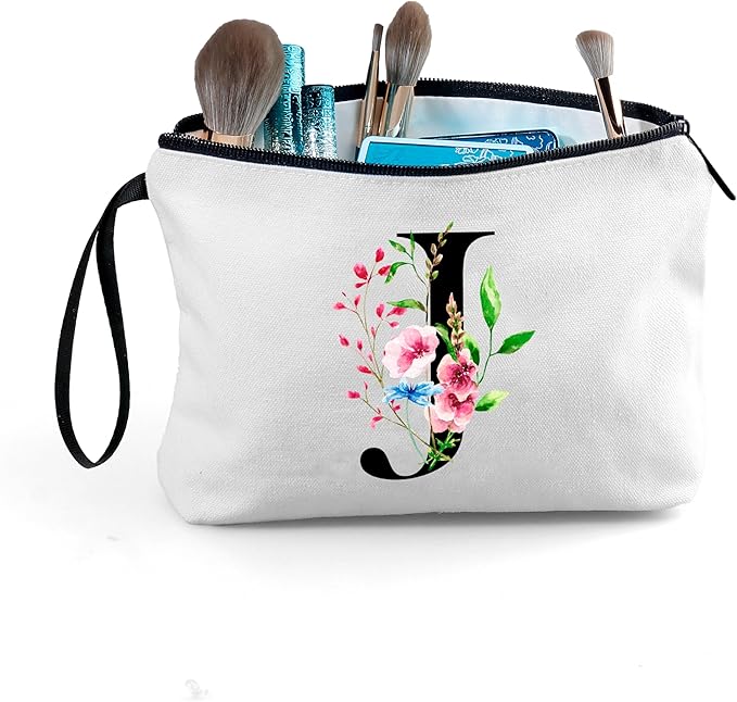SEAMOON A-Z Personalized Makeup Bag with Mirror, Birthday Gifts for Women Friend Sister Teacher Coworkers, Bride Bridesmaid Travel Cosmetic Bag, Mothers Day Christmas Graduation J