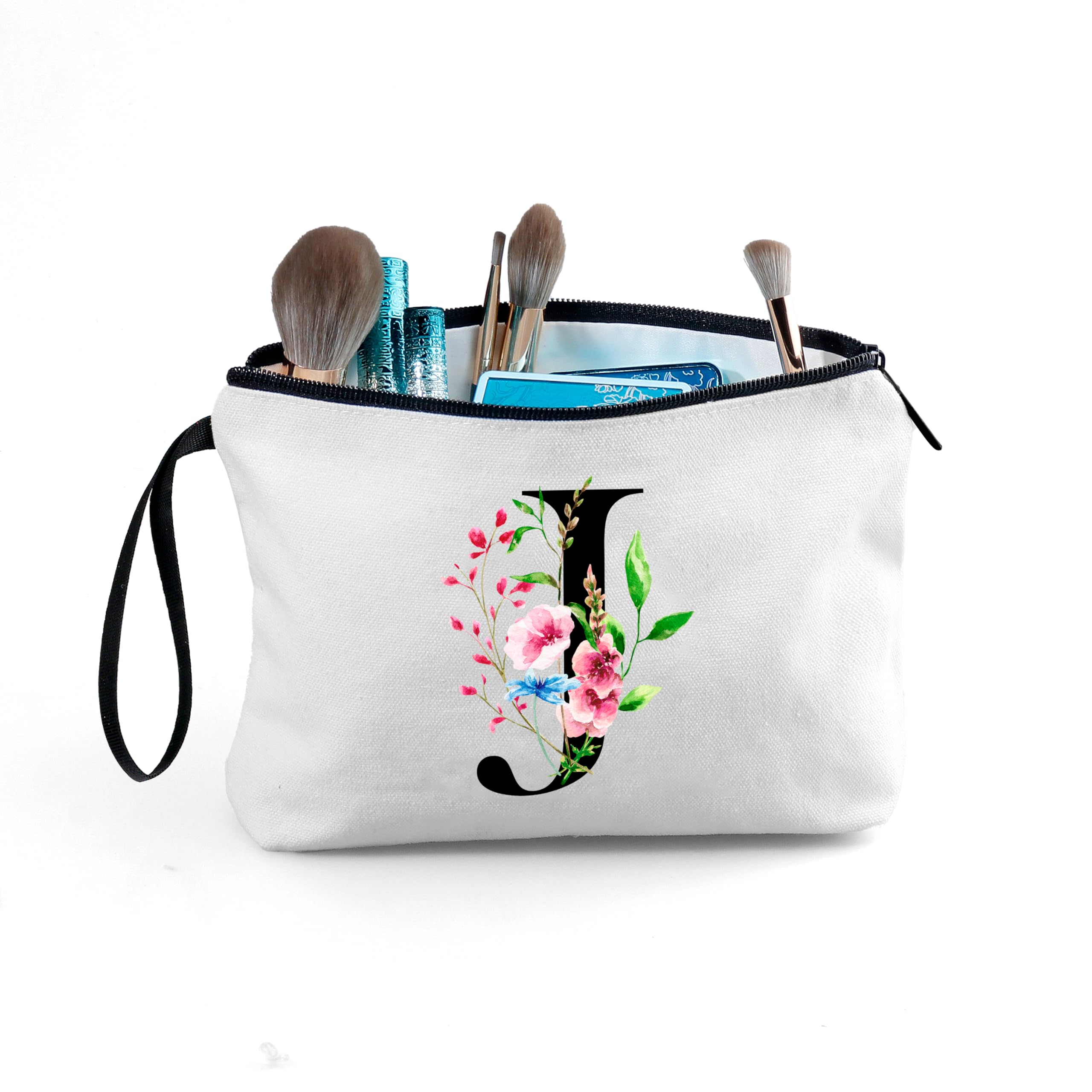 SEAMOON A-Z Personalized Makeup Bag with Mirror, Birthday Gifts for Women Friend Sister Teacher Coworkers, Bride Bridesmaid Travel Cosmetic Bag, Mothers Day Christmas Graduation J