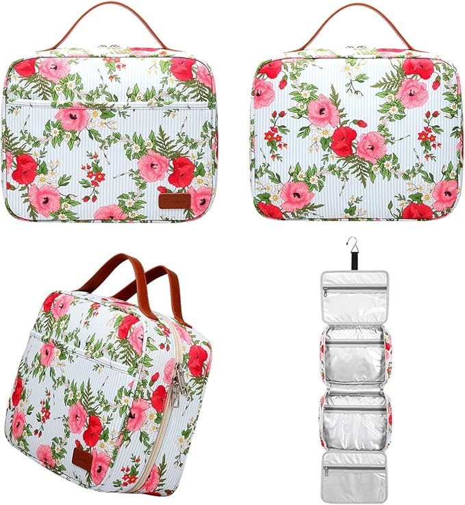 Bosidu Hanging Travel Toiletry Bag, Large Capacity Cosmetic Travel Toiletry Organizer for Women with 4 Compartments & 1 Sturdy Hook, Perfect for Daily Use/Christmas