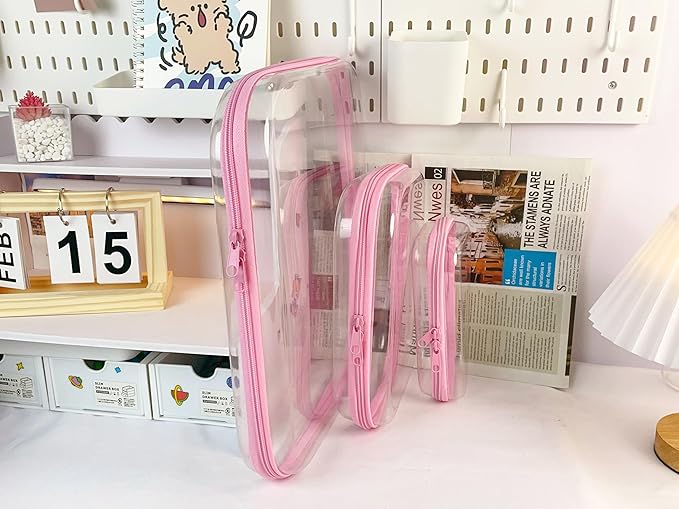 Calantre 6PCS Clear Hard Shell Zipper Case 13.8 * 11.8 * 2 IN (Pink)
