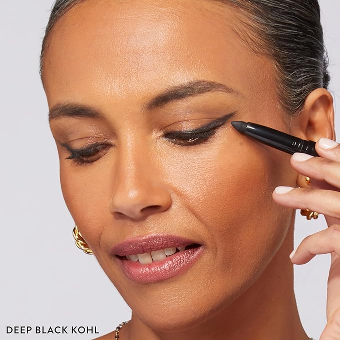 LAURA GELLER NEW YORK Kajal Longwear Kohl Eyeliner Pencil – Deep Black – Smooth, Blendable Application, Long-Wearing, Non-Creasing – Infused with Caffeine & Vitamin E – Built-In Sharpener