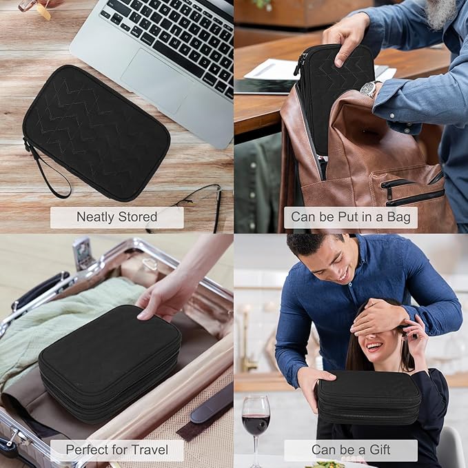FYY Electronic Organizer, Travel Tech Pouch Bag, Large, Black Quilted