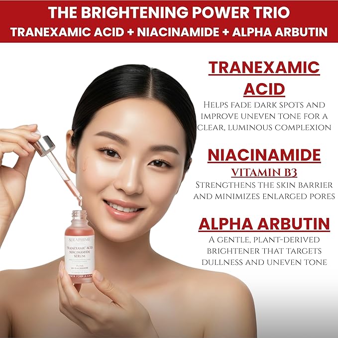 Seraphime Tranexamic Acid TXA 4% + Niacinamide 10% Serum – Discoloration Correcting Serum with Alpha Arbutin, Pro-Vitamin B5, Phloretin Dark Spot, Hyperpigmentation, Uneven Skin Tone Corrector 1 fl oz