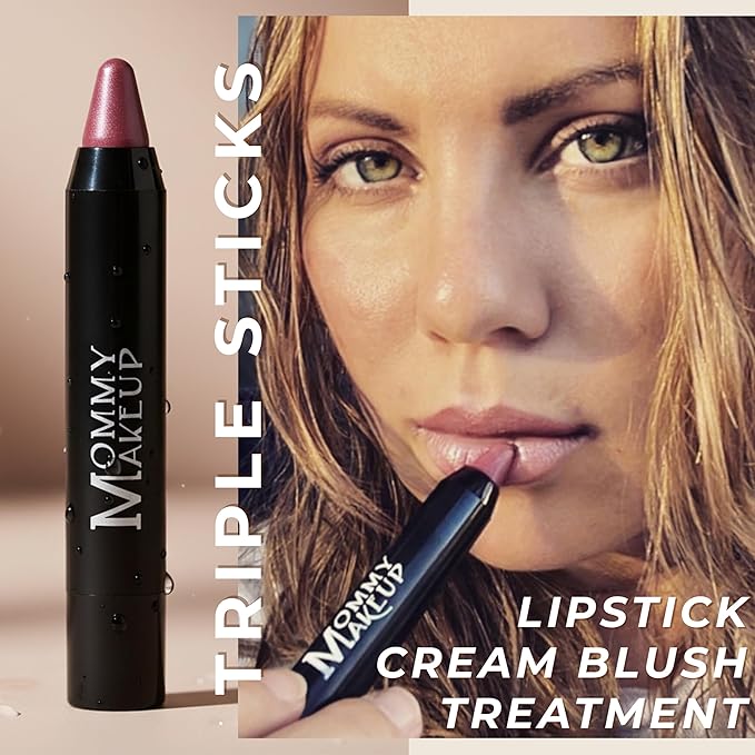 Mommy Makeup Triple Sticks Lipstick, Cream Blush & Treatment All-in-One