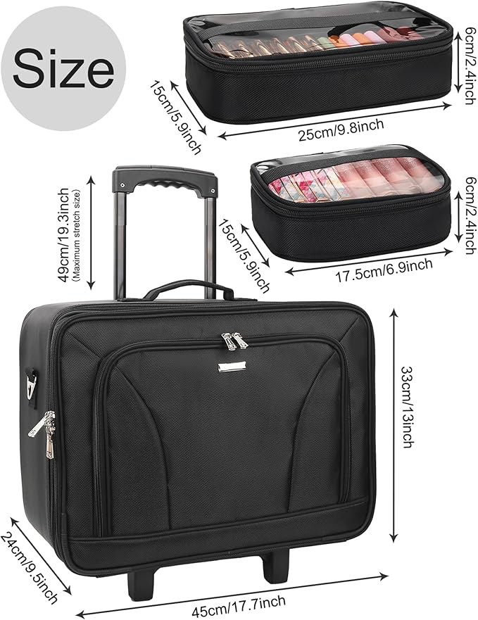 MONSTINA Rolling Makeup Train Case,Professional Cosmetics Beauty Hairdresser Bag with Shoulder Strap (Black z)