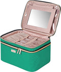 BAFAMYE 8.8L Double Layer Travel Makeup Bag With Mirror For Women, Large Cosmetic Case, Organizer for Travel-Size Accessories Bottles, Brushes,and Skin Care Products, 2.33 GAL, Green…