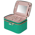 BAFAMYE 8.8L Double Layer Travel Makeup Bag With Mirror For Women, Large Cosmetic Case, Organizer for Travel-Size Accessories Bottles, Brushes,and Skin Care Products, 2.33 GAL, Green…