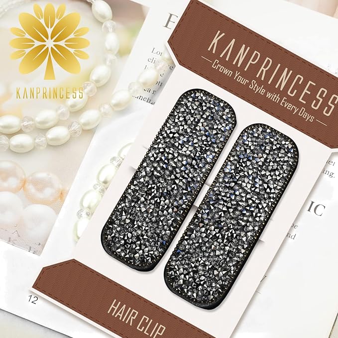 Kanprincess Crystal Hair Clips 2-Pack, Strong Sparkly Barrettes for Women