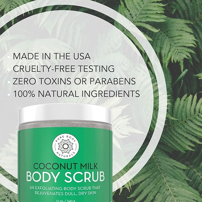 Coconut Milk Body Scrub, Dead Sea Salt - Exfoliating & Moisturizing, 12oz