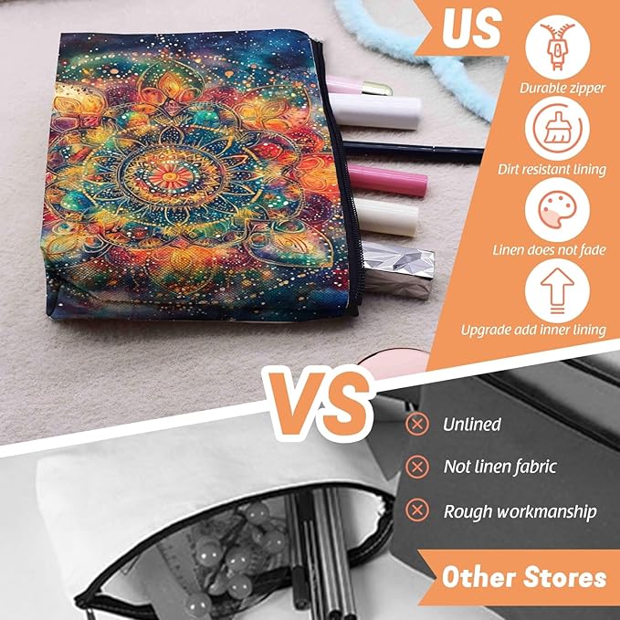 Scribesense Cosmetic Bags Travel Makeup Toilet Case Waterproof Pouch for Women Girls 6.7X9.45inches - Vivid Celestial - Hued Mandala