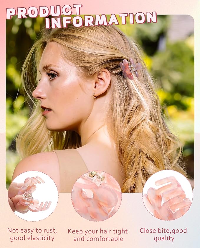 CHLINS 12 Pcs Small Hair Clips for Women, Cute Acrylic Mini Claw Clips Accessories for Thin Fine Hair, Non-Slip Little Jaw Clamps for Half Updo Styling & Bangs