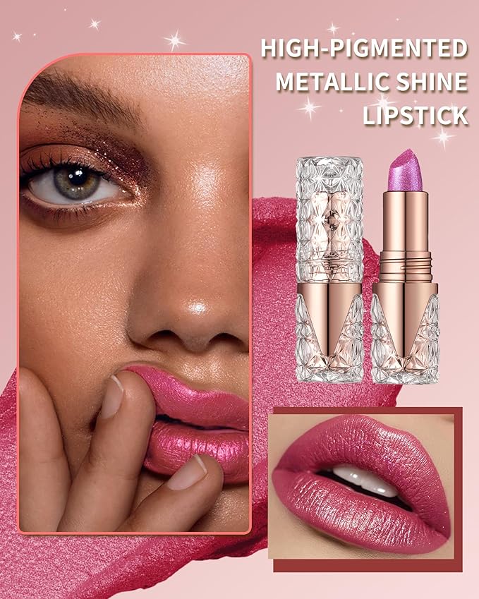 Glitter Red Lipstick Long Lasting, Metallic Lipstick for Older Women-03