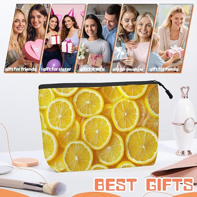 Scribesense Cosmetic Bags Travel Makeup Toilet Case Waterproof Pouch for Women Girls 6.7X9.45inches - Arrangement of Lemon Slices in A Bright Yellow