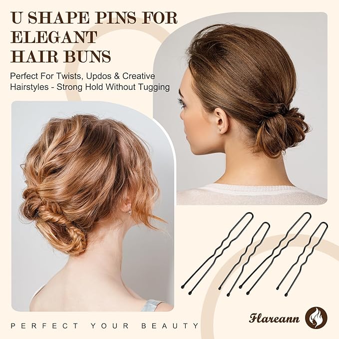 FLAREANN Black Bobby Pins Set with U Shape Pins, Spiral Pin & Snap Clips