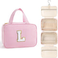 TOPEAST Travel Hanging Toiletry Bag, Personalized Initial Toiletry Pouch, Birthday Gifts for Women Mom Daughter Sister Friends, Cruise Essentials, Pink L