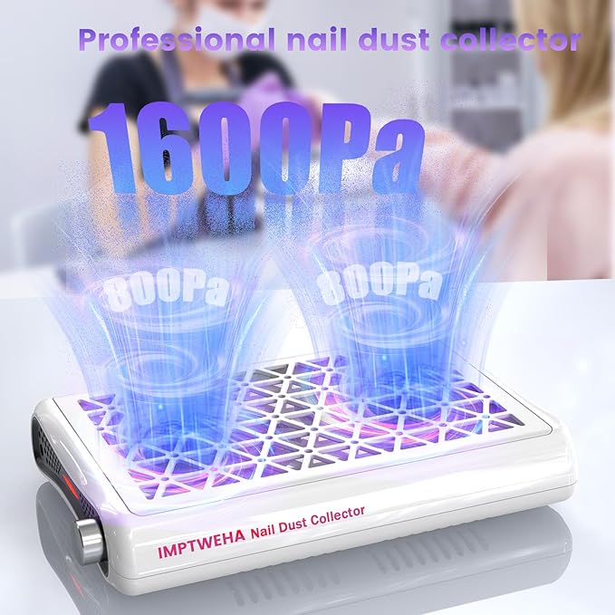 Nail Dust Collector. 1600PA Dust Collector Nail Tech.Nails Dust Collector Machine with LED Display 30 Filter Paper, Suitable for Nail Salons/Home Manicures Acrylic Nail Tools（White）