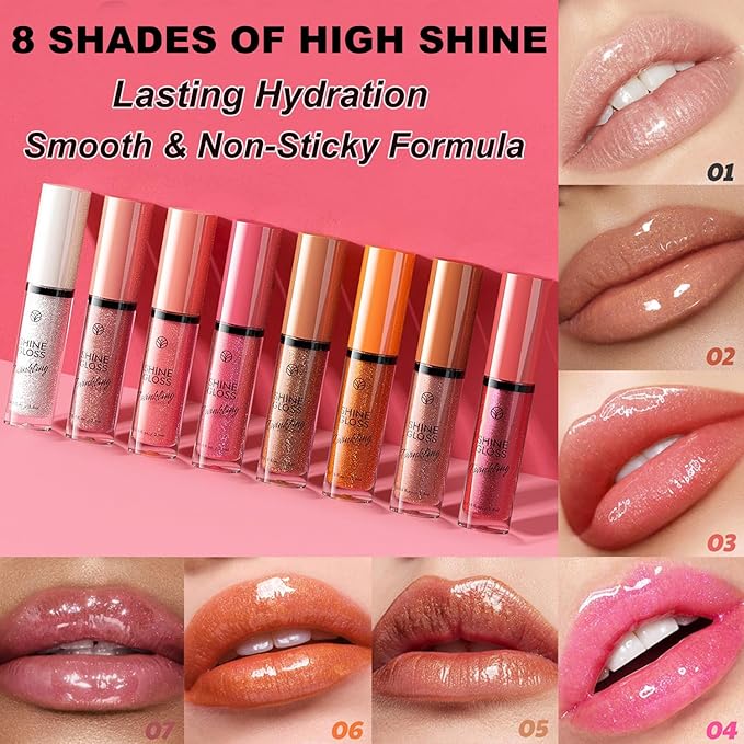 Metfdlaig Pink Lip gloss Lip Plumper Gloss Shimmer High Shine Lip Gloss Moisturizing Tinted Lip Gloss Long Lasting Waterproof Lip Oil (04# Magenta Shimmer)