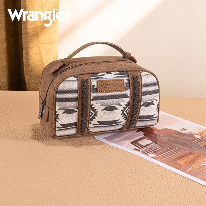 Montana West Wrangler Makeup Bag Travel Cosmetic Bag Small Western Make Up Pouch Portable Toiletry Bag for Women Organizer for Toiletries Accessories, Travel Essentials,Aztec,WG-MB-2203-190-BK