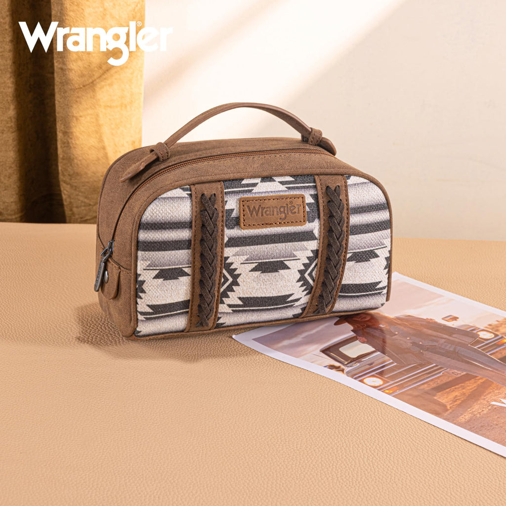 Montana West Wrangler Makeup Bag Travel Cosmetic Bag Small Western Make Up Pouch Portable Toiletry Bag for Women Organizer for Toiletries Accessories, Travel Essentials,Aztec,WG-MB-2203-190-BK