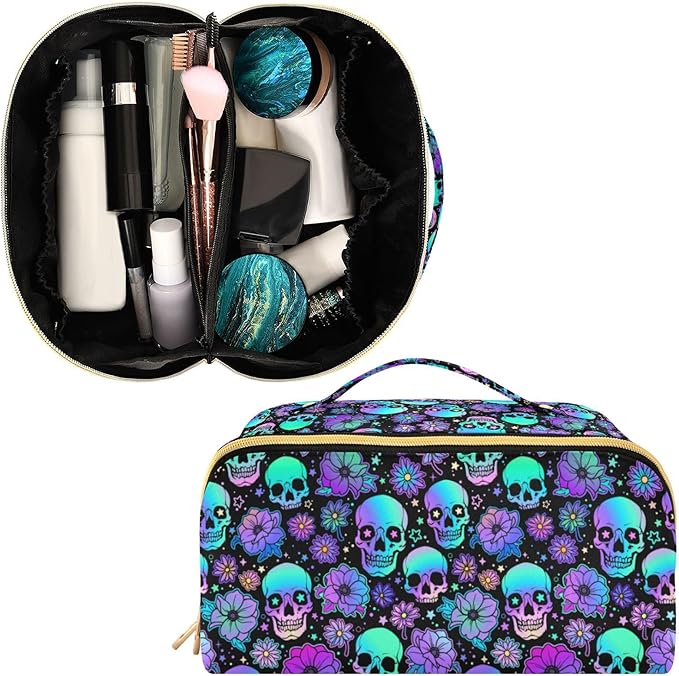 MNSRUU Makeup Organizer Bag, Funny Skulls Travel Makeup Bags Makeup Vanity Case Large Capacity Rhombus Cosmetic Toiletry Bag for Girl Women Ladies