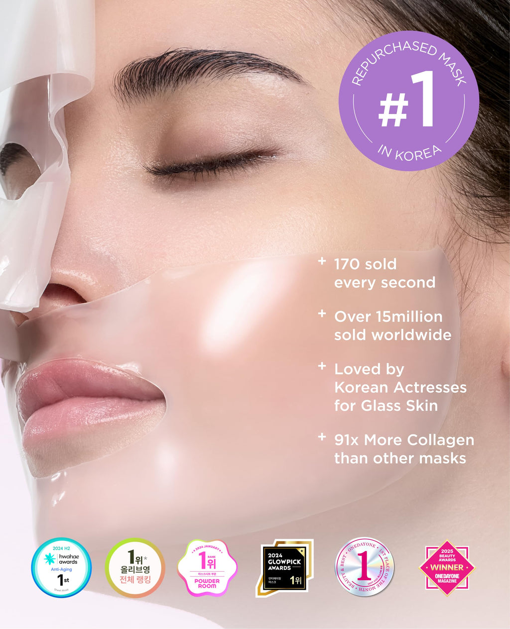 AROCELL Super Collagen Overnight Hydrogel Mask with Retinol, Stem Cell & Pure Atelo Collagen | Firming, Lifting, Plumping, Long-Lasting Glow | Korean Glass Skin Care | 43g x 2