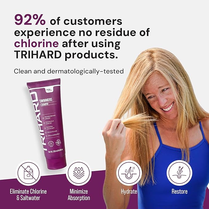 TRIHARD Swimmers Shampoo Extra Boost | Removing Chlorine and Hard Water Negative Effects | Specialized Swim Shampoo (Pool Kit)
