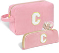 Sernaxi Personalized Initial Makeup Bag Trendy Stuff Corduroy Cosmetic Bag Travel Toiletry Bag, Valentine’s Day Gift Makeup Organizer Case & Makeup Pouch for Women teen Girls Mom Girlfriend Wife