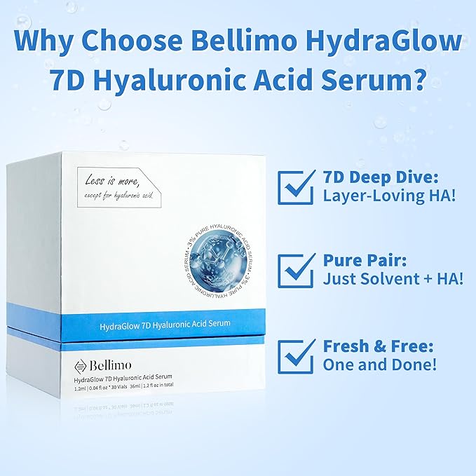 3% Hyaluronic Acid Serum for Face with 7D Multi-Layer Hydration, Ultra Hydrating Face Serum Anti-Aging Facial Moisturizer for Dry & Sensitive Skin Pre-Makeup Skincare Single-Use Vials 1.2ml x 30pcs