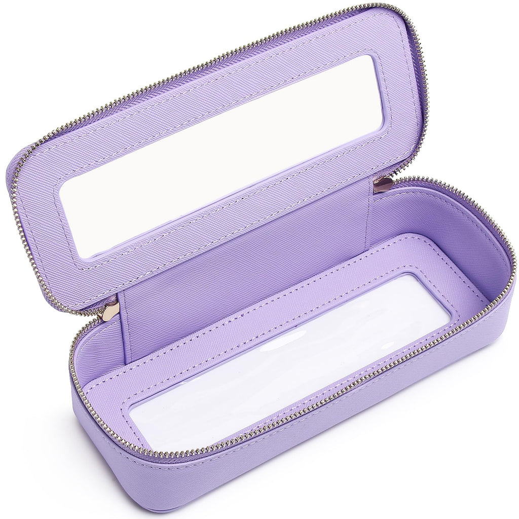 Pinkmik Makeup Brush Bag Slim Clear Makeup Bag Transparent Travel Cosmetic Case & Toiletry Bag with Zipper Small Beatuy Makeup Bag Purse Organizer for Women (X/Purple, SLIM)