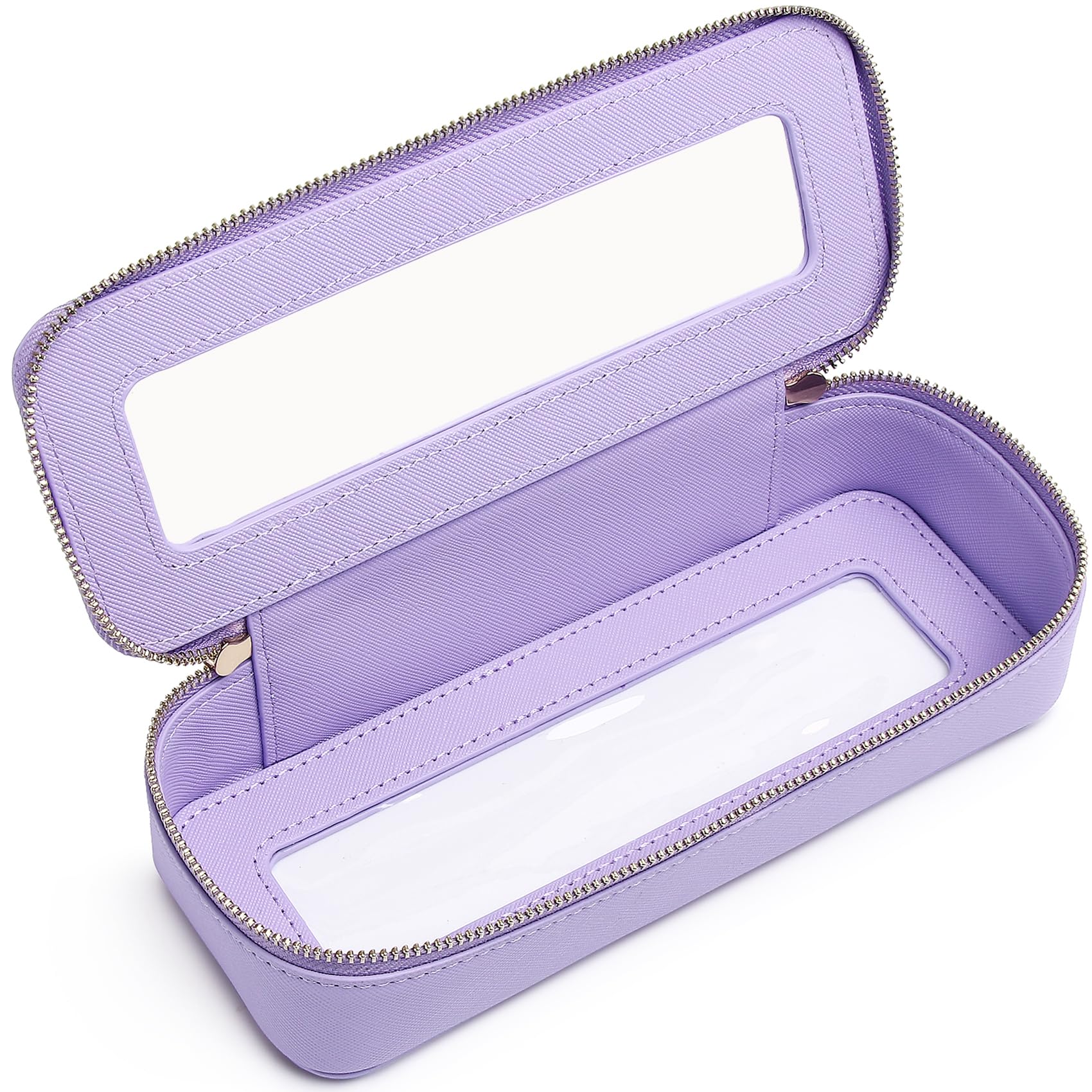 Pinkmik Makeup Brush Bag Slim Clear Makeup Bag Transparent Travel Cosmetic Case & Toiletry Bag with Zipper Small Beatuy Makeup Bag Purse Organizer for Women (X/Purple, SLIM)
