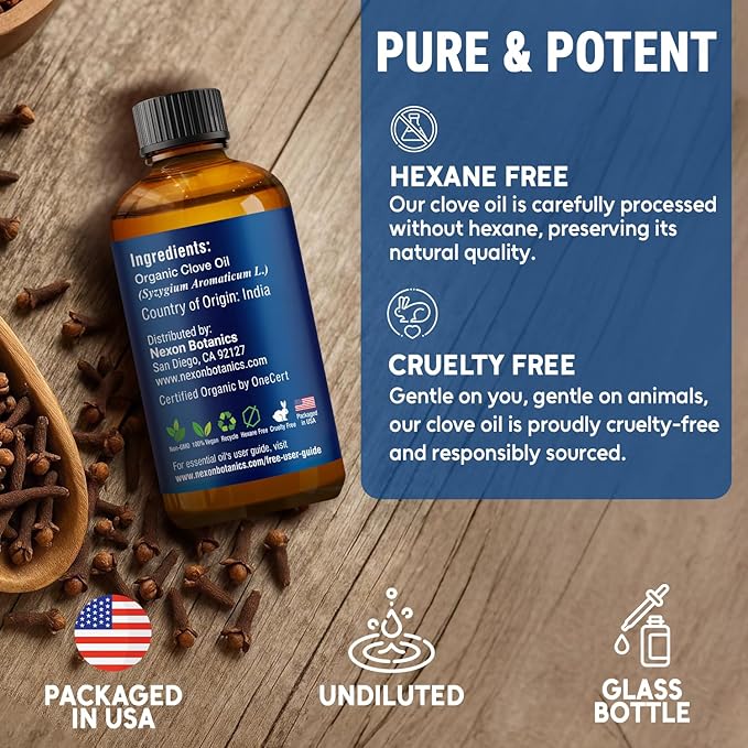 Organic Clove Essential Oil 30 ml - Pure, Natural, Undiluted for Toothache