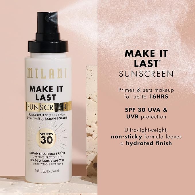 Milani Sunscreen Setting Spray, Make It Last Sunscreen for Face- SPF 30