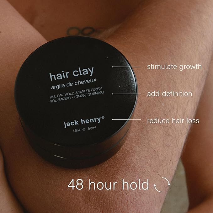 Jack Henry Hair Clay for Men - Wax-Based Flexible Matte Finish, All-Day Hold - Hair Styling Clay for All Hair Types, PVP-Free, Organic Award Winning Formula, Only 4 Ingredients - Natural Scent 1.6 oz