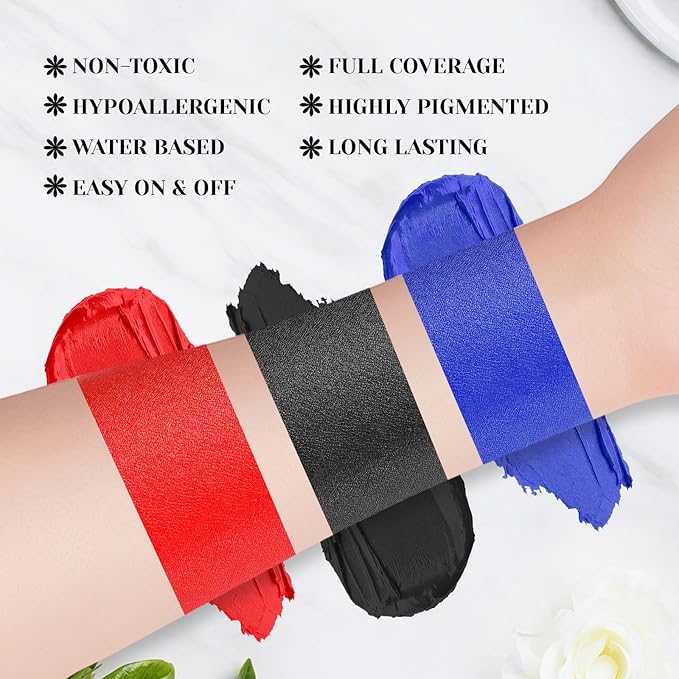 YBUETE Red Black Blue Face Body Paint Stick Set for Halloween Cosplay SFX