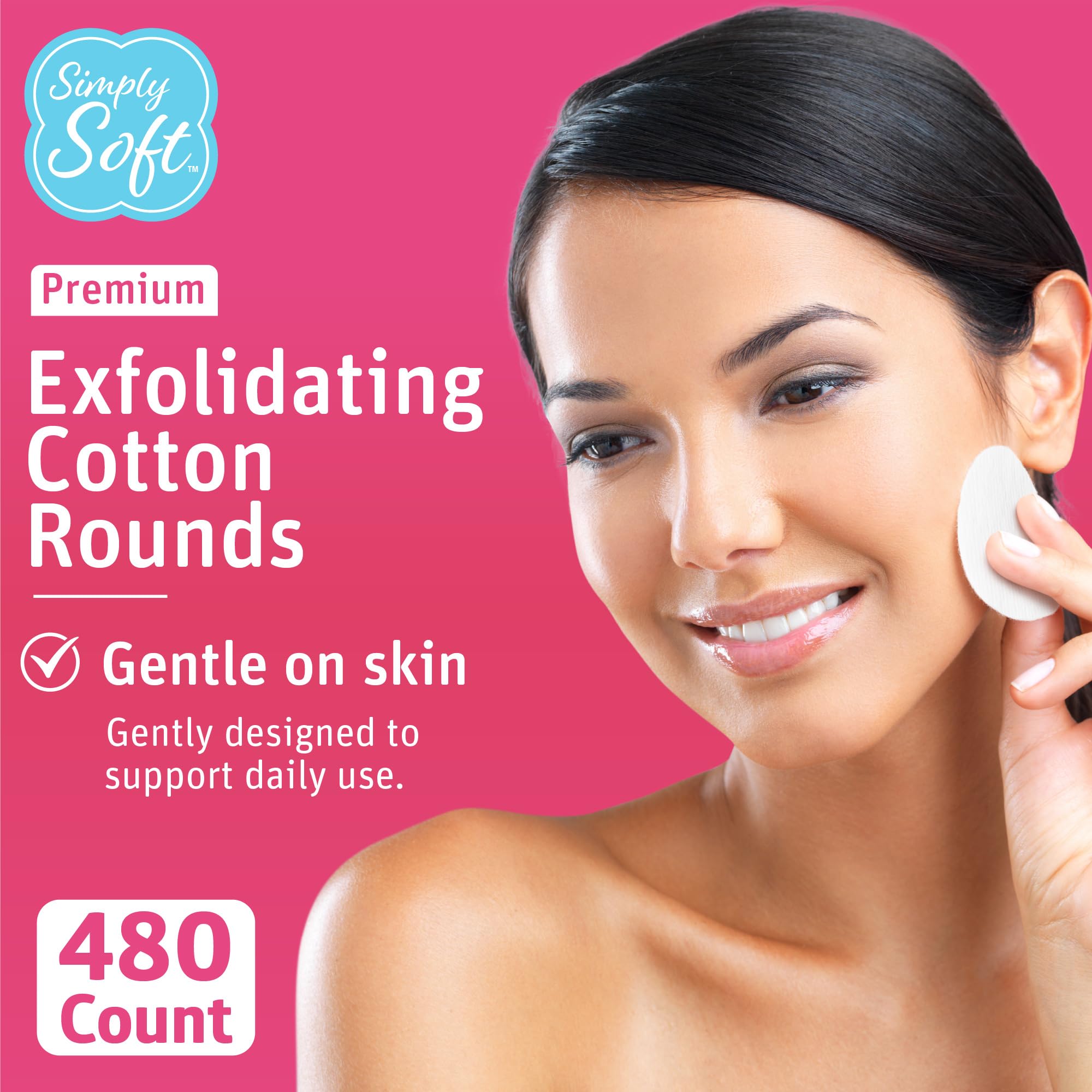 Simply Soft Hypoallergenic Exfoliating Dual Textured Cotton Rounds Pads, 80 Count (Pack of 6)