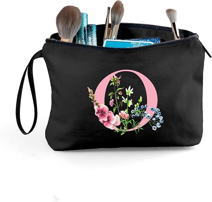SEAMOON A-Z Personalized Gifts for Women, Makeup Bag Small with Mirror, O