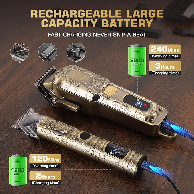 GTSPROProfessional Hair Clippers for Men – Cordless Barber Clippers with LCD Display, Precision Trimmer & Travel Case – Gifts for Men Husband Father