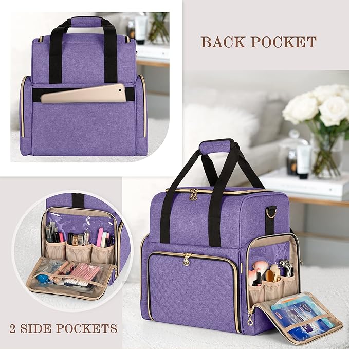 LUXJA Large Travel Makeup Bag with 3 Removable Makeup Cases, Purple