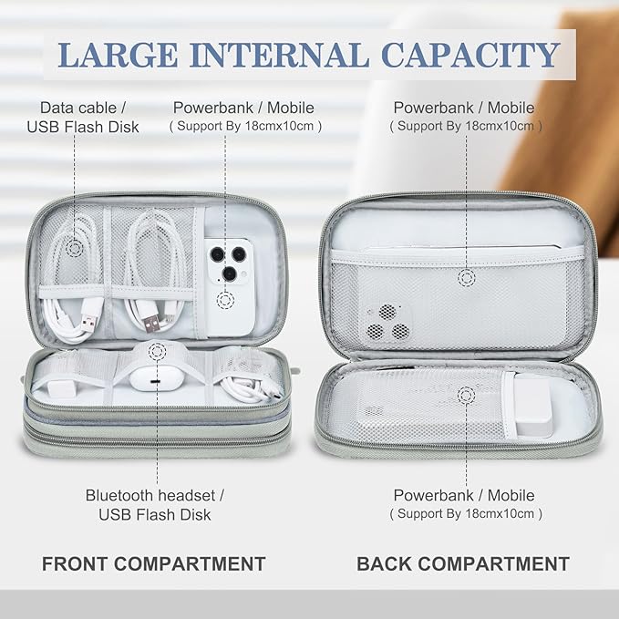 FYY Electronic Organizer, Travel Tech Pouch Bag, Medium, Light Grey