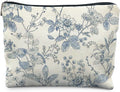 RYYCDOI Vintage Blue Floral Makeup Bag, Chinoiserie Blue and White Floral Cosmetic Bags for Women, Retro Flower Botanical Zipper Makeup Pouch