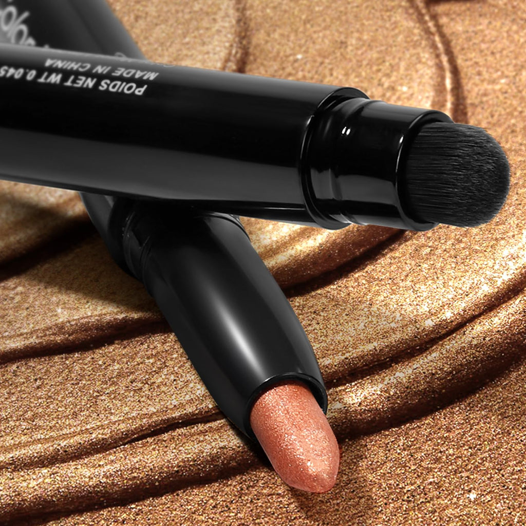 Color Mirror longwear cream eye shadow sticks(02 Rose Gold Shimmer),Smudge-Proof,Waterproof Eyeshadow,Silky Formula Glitter With Makeup Brush,Rose Gold Sheer Shimmer