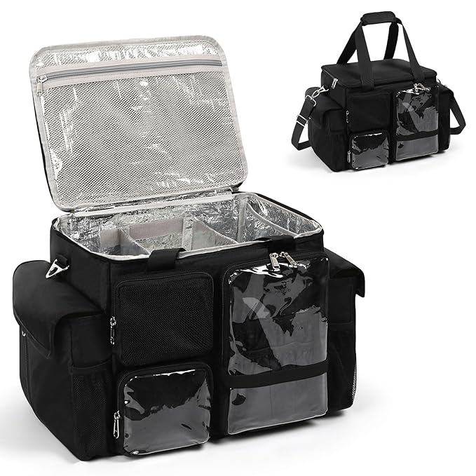 onemoky Large Hairstylist Traveling Bag, Hair Tool Organizer with Removeable Dividers, Hairdresser Hair Tools Travel Bag with Multi Pockets, Professional Makeup Artist Bag with Shoulder Strap