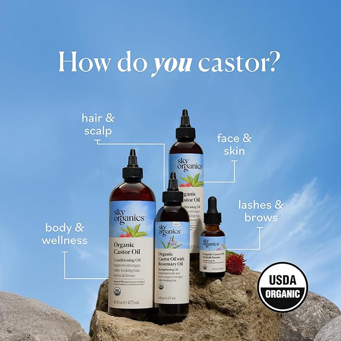 Sky Organics Organic Castor Oil 8oz, Pure, Cold Pressed and Hexane Free