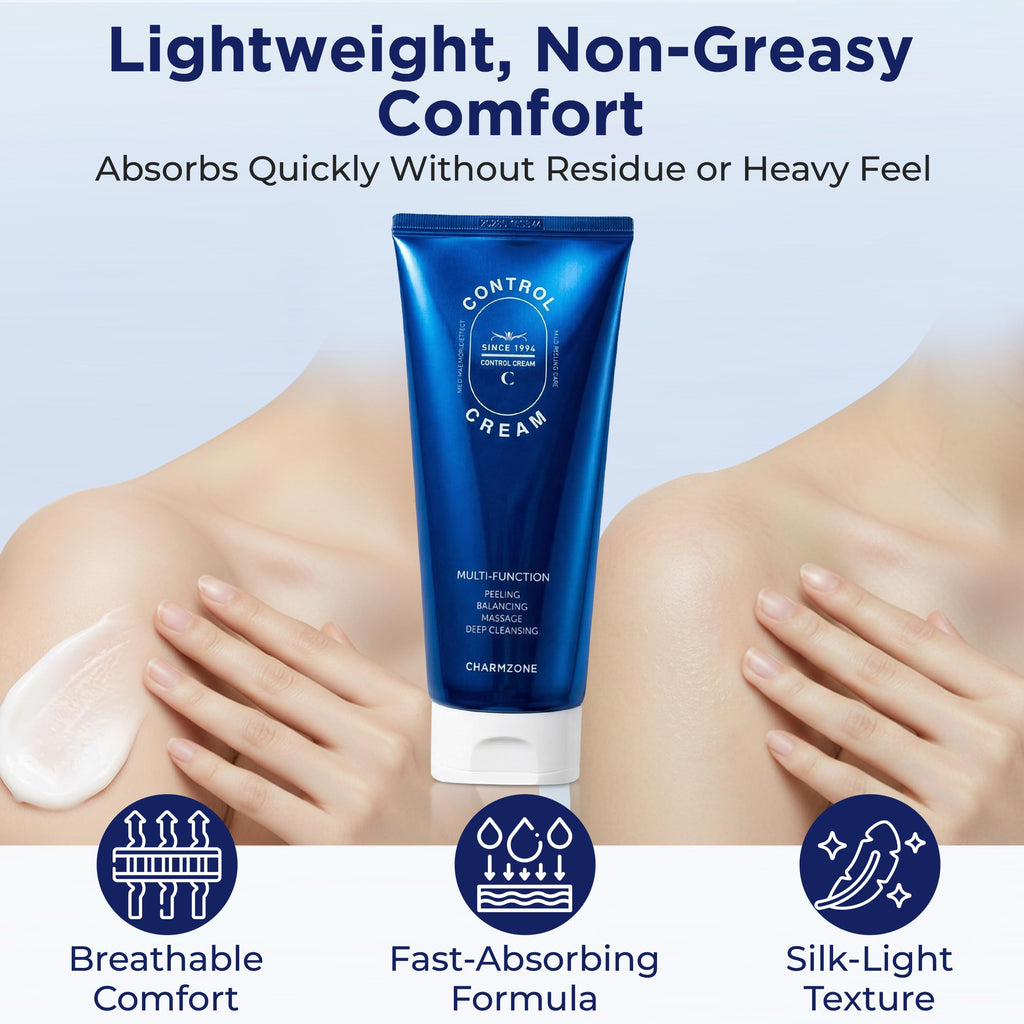 CHARMZONE Control Cream [NEW VERSION] – Korean Skincare Exfoliating Face & Body Massage Cream for Removing Sebum & Dead Skin Cells, Hydrating Self-Massage Moisturizer (150ml / 5.07 fl oz)