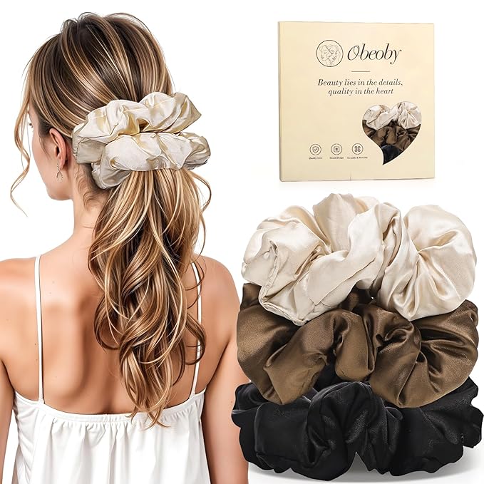 3 Pcs Large Satin Scrunchies, 6 Inch Hair Ties For Thick Curly Hair